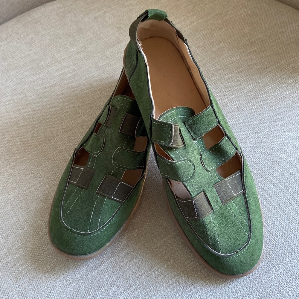 Green closed toed therapeutic slip ons